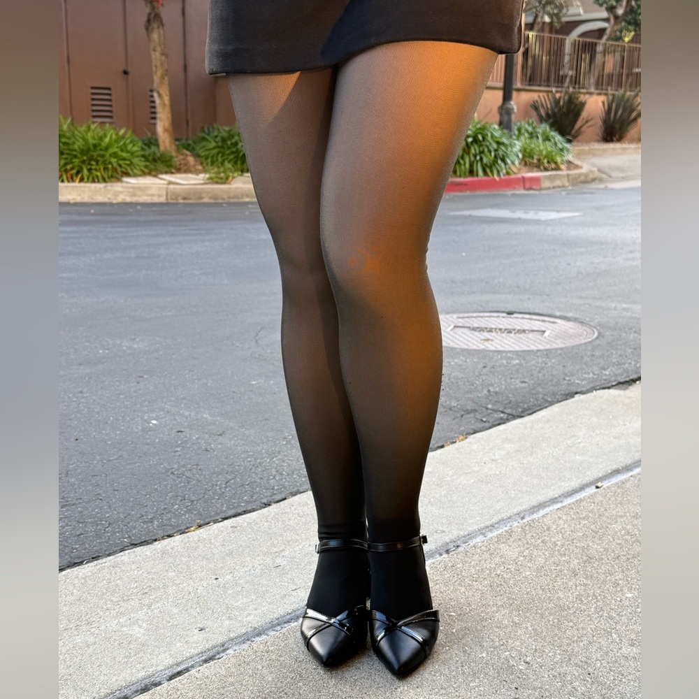 Fake Sheer Fleece Lined Tights with Tummy Control & One SeamButt Lifting Design